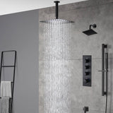 matte black ceiling mount 12 inch or 16 inch rain head 3 way digital display thermostatic shower faucet with Regular head wall mount