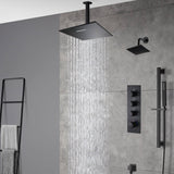 matte black ceiling mount 12 inch or 16 inch rain head 3 way digital display thermostatic shower faucet with Regular head wall mount