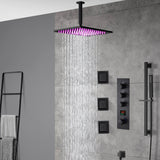 12inch LED matt black 3 way digital thermostatic shower faucet with sliding bar and 4inch body jets