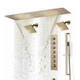 Brushed Gold or Brushed Nickel 35" Bluetooth Music LED Shower System with Waterfall, 6-Way Digital Thermostatic Valve, Dual Regular Head, Touch Panel