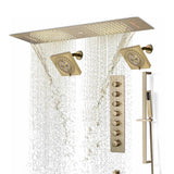 Brushed Gold or Brushed Nickel 35" Bluetooth Music LED Shower System with Waterfall, 6-Way Digital Thermostatic Valve, Dual Regular Head, Touch Panel