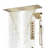 Brushed Gold or Brushed Nickel or Matte Black 35" Bluetooth Music LED Shower System with Waterfall, 5-Way Digital Thermostatic Valve, Regular Head, Touch Panel