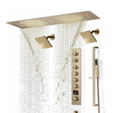 Brushed Gold or Brushed Nickel 35" Bluetooth Music LED Shower System with Waterfall, 6-Way Digital Thermostatic Valve, Dual Regular Head, Touch Panel
