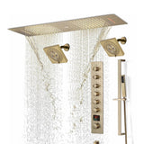 Brushed Gold or Brushed Nickel 35" Bluetooth Music LED Shower System with Waterfall, 6-Way Digital Thermostatic Valve, Dual Regular Head, Touch Panel