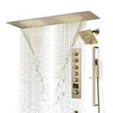 Brushed Gold or Brushed Nickel or Matte Black 35" Bluetooth Music LED Shower System with Waterfall, 5-Way Digital Thermostatic Valve, Regular Head, Touch Panel