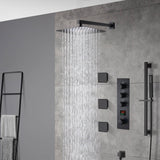 matte black Wall mount 12 inch or 16 inch rain head 3 way digital display thermostatic shower faucet with large body sprayers