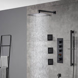 Wall mounted matte black 3 way digital thermostatic shower faucet with sliding bar and 4inch flush mounted body jets