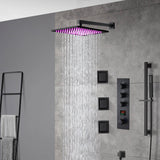 Wall mounted matte black 3 way digital thermostatic shower faucet with sliding bar and 4inch flush mounted body jets