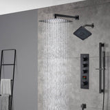 matte black Wall mount 12 inch or 16 inch rain head 3 way digital display thermostatic shower faucet with Regular head
