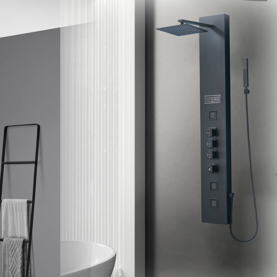 Matte Black or Brushed Gold 59'' Bluetooth Music Shower Panel with Touch Display - Simultaneous and Independent Functions