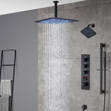 matte black ceiling mount 12 inch or 16 inch rain head 3 way digital display thermostatic shower faucet with Regular head wall mount