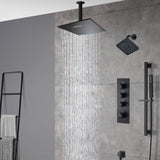 matte black ceiling mount 12 inch or 16 inch rain head 3 way digital display thermostatic shower faucet with Regular head wall mount