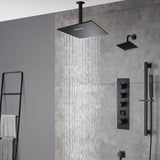 matte black ceiling mount 12 inch or 16 inch rain head 3 way digital display thermostatic shower faucet with Regular head wall mount