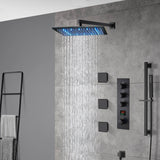 matte black Wall mount 12 inch or 16 inch rain head 3 way digital display thermostatic shower faucet with large body sprayers