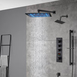 matte black Wall mount 12 inch or 16 inch rain head 3 way digital display thermostatic shower faucet with Regular head