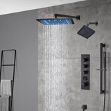 matte black Wall mount 12 inch or 16 inch rain head 3 way digital display thermostatic shower faucet with Regular head