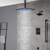 matte black ceiling mount 12 inch or 16 inch rain head 3 way  thermostatic shower faucet with Regular head wall mount