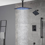 matte black ceiling mount 12 inch or 16 inch rain head 3 way  thermostatic shower faucet with Regular head wall mount