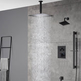 matte black ceiling mount 12 inch or 16 inch rain head 3 way  thermostatic shower faucet with Regular head wall mount