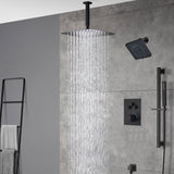 matte black ceiling mount 12 inch or 16 inch rain head 3 way  thermostatic shower faucet with Regular head wall mount