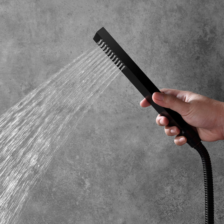 Matte Black Bluetooth Music rainfall waterfall 16inch 64 colors LED Flushed in 3 Way Digital Thermostatic Shower system