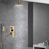 Brushed Gold Ceiling-Mounted Shower Faucet with 2-Way Digital Display, Optional 16'' or 12'' Rain Head
