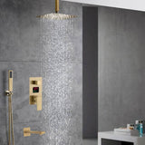 Brushed Gold Ceiling-Mounted Shower Faucet with 12'' or 16'' Rain Shower Head, 3-Way Digital Display, Trim, and Tub Spout