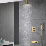 Brushed Gold Ceiling Mount 3-Way Thermostatic Shower Valve System with Waterfall Tub Spout - Simultaneous or Separate Functionality