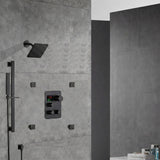 Brushed nickel 6 inch regular head high pressure shower head 3 way thermostatic shower heads system with sliding bar and 4 jets