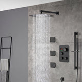 matte black Wall mount 12 inch or 16 inch rain head 3 way digital display thermostatic shower faucet with large body sprayers