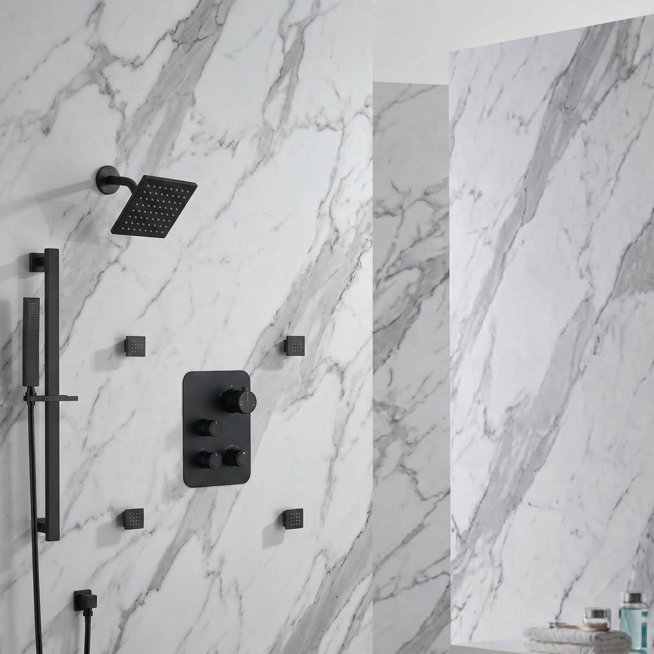 6 inch regular head high pressure shower head 3 way thermostatic shower heads system with sliding bar and 4 jets