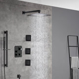 Wall mounted matte black 3 way digital thermostatic shower faucet with sliding bar and 4inch flush mounted body jets