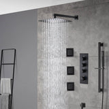Wall mounted matte black 3 way digital thermostatic shower faucet with sliding bar and 4inch flush mounted body jets