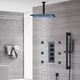 matte black ceiling mount rain shower head 3 way thermostatic shower faucet with body jets and sliding bar