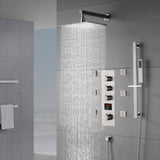 Brushed Nickel 12'' or 16'' Wall-Mounted Rain Shower System with 6 Body Jets and 3-Way DigitalDisplay Thermostatic Valve: Simultaneous and Independent Functionality