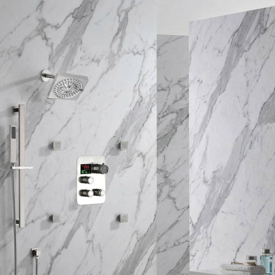 6 inch regular head high pressure shower head 3 way thermostatic shower heads system with sliding bar and 4 jets