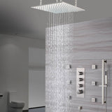 Brushed Nickel 20-Inch Rainfall Shower System: Options for LED Lights, 3-Way Thermostatic Control, Sliding Bar, Body Jets, and with or without Digital Display