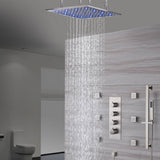 Brushed Nickel 20-Inch Rainfall Shower System: Options for LED Lights, 3-Way Thermostatic Control, Sliding Bar, Body Jets, and with or without Digital Display