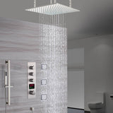 20-Inch Ceiling-Mounted LED or Non-LED Brushed Nickel 3-Way Digital Thermostatic Shower Faucet with 4'' Flush Body Jets: Independent and Simultaneous Functionality