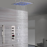 20-Inch Ceiling-Mounted LED or Non-LED Brushed Nickel 3-Way Digital Thermostatic Shower Faucet with 4'' Flush Body Jets: Independent and Simultaneous Functionality