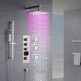Brushed Nickel 12'' or 16'' Wall-Mounted Rain Shower System with 6 Body Jets and 3-Way DigitalDisplay Thermostatic Valve: Simultaneous and Independent Functionality