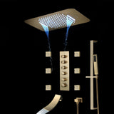 Brushed Gold Or Brushed Nickel Or Matte Black Or Chrome  23x15" LED Music Shower Head with 5-Way Thermostatic Faucet With Tub Spout