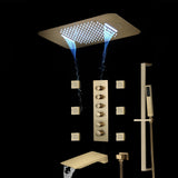 Brushed Gold Or Brushed Nickel Or Matte Black Or Chrome  23x15" LED Music Shower Head with 5-Way Thermostatic Faucet With Tub Spout
