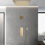 Brushed Gold 20-Inch Or 24-Inch Rainfall Waterfall Ceiling Mount Shower Head with 4-Way Thermostatic Faucet, High-Pressure Wall Mount Head