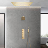 Brushed Gold 20-Inch Or 24-Inch Rainfall Waterfall Ceiling Mount Shower Head with 4-Way Thermostatic Faucet, High-Pressure Wall Mount Head