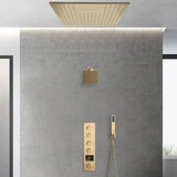 Brushed Gold 20-Inch Or 24-Inch Rainfall Waterfall Ceiling Mount Shower Head with 4-Way Thermostatic Faucet, High-Pressure Wall Mount Head