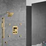 Brushed nickel 6 inch regular head high pressure shower head 3 way thermostatic shower heads system with sliding bar and 4 jets