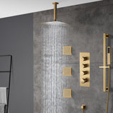 Brushed gold ceiling mount 12 inch or 16 inch or 20 inch rain head 3 way digital display thermostatic shower faucet with large body sprayers