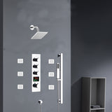 Chrome 12inch LED light or 6 inch regular head Wall mount 3 way thermostatic shower faucet with 6 body jets and sliding bar