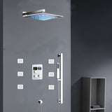 Chrome 12inch LED light or 6 inch regular head Wall mount 3 way thermostatic shower faucet with 6 body jets and sliding bar